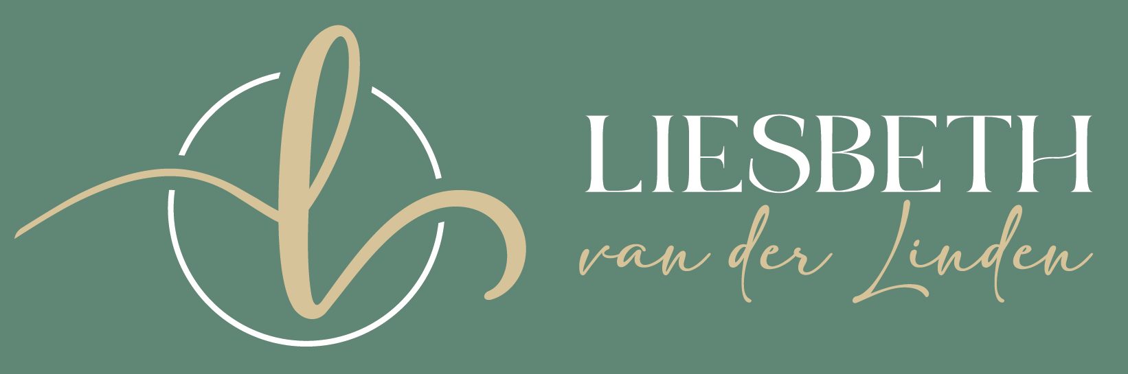 Elegant Liesbeth logo in gold on green background.